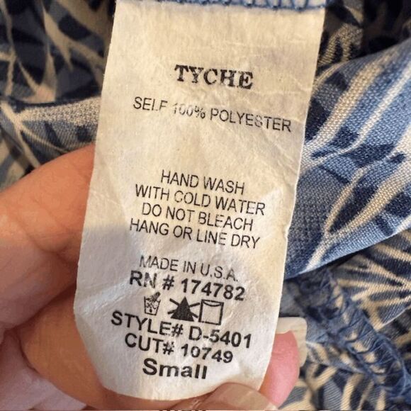 Fab'rik Tiered Mini Dress Blue Tropical Palm Leaf Print Elastic Waist Size Small - Picture 6 of 10